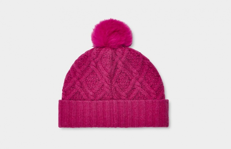 Ugg Desmond Cable Knit Pom Women's Hats Red | WRKUZMI-63