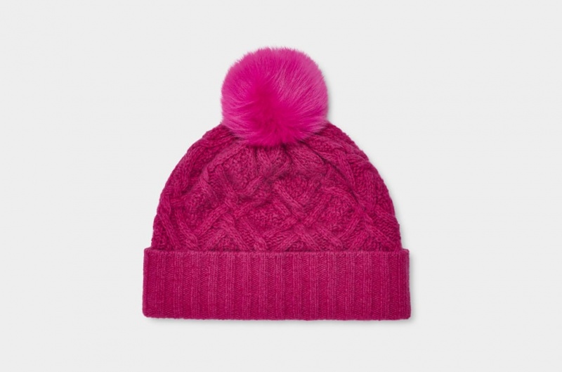 Ugg Desmond Cable Knit Pom Women\'s Hats Red | WRKUZMI-63
