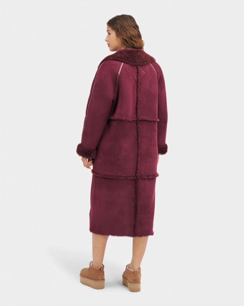 Ugg Fayre Twinface Sheepskin Women's Coats Burgundy | SJKUXCM-97