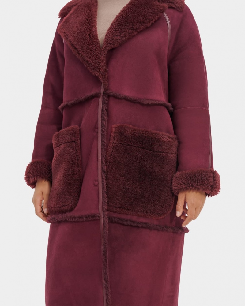 Ugg Fayre Twinface Sheepskin Women's Coats Burgundy | SJKUXCM-97