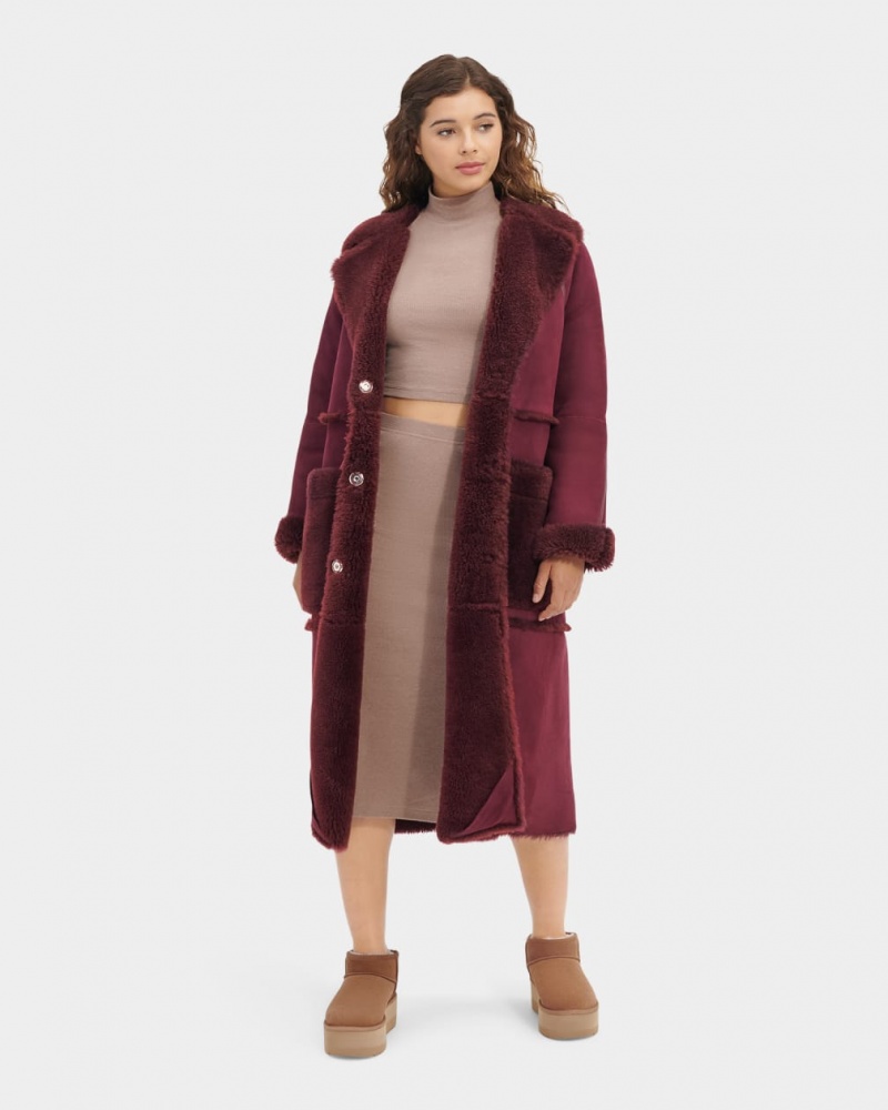 Ugg Fayre Twinface Sheepskin Women's Coats Burgundy | SJKUXCM-97