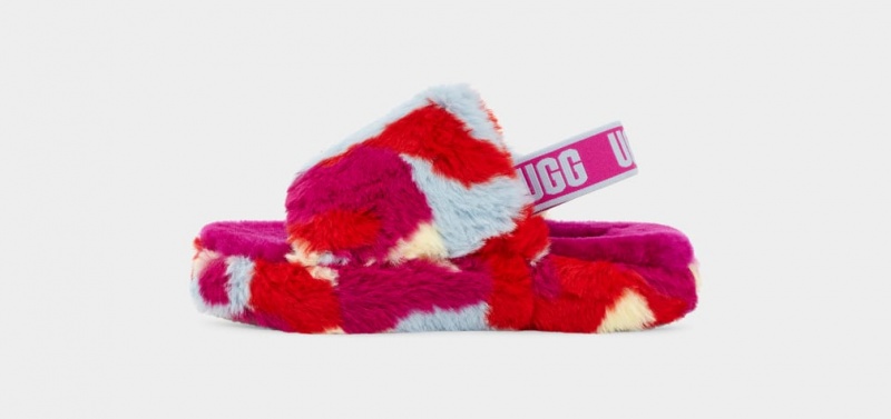 Ugg Fluff Yeah Camopop Kids' Slippers Red | KJOGHZR-18