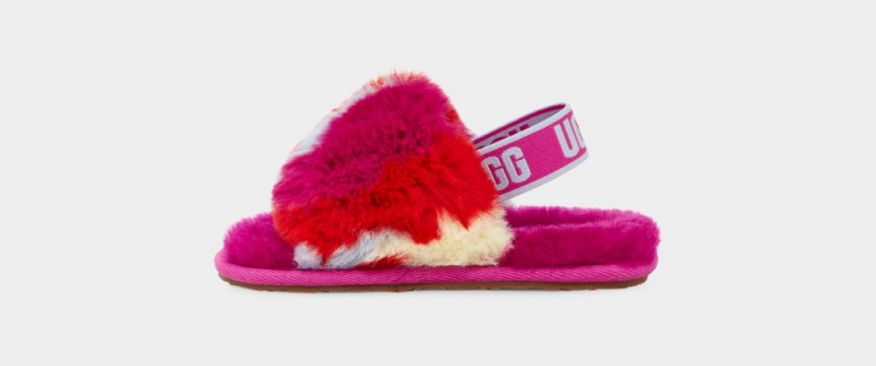 Ugg Fluff Yeah Camopop Kids' Slippers Red | UQHNFSD-42