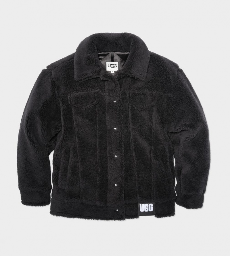 Ugg Frankie Sherpa Trucker Women's Jackets Black | ZEQJBWT-52