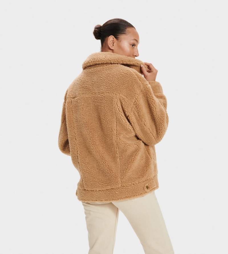 Ugg Frankie Sherpa Trucker Women's Jackets Brown | CYHMFUV-21