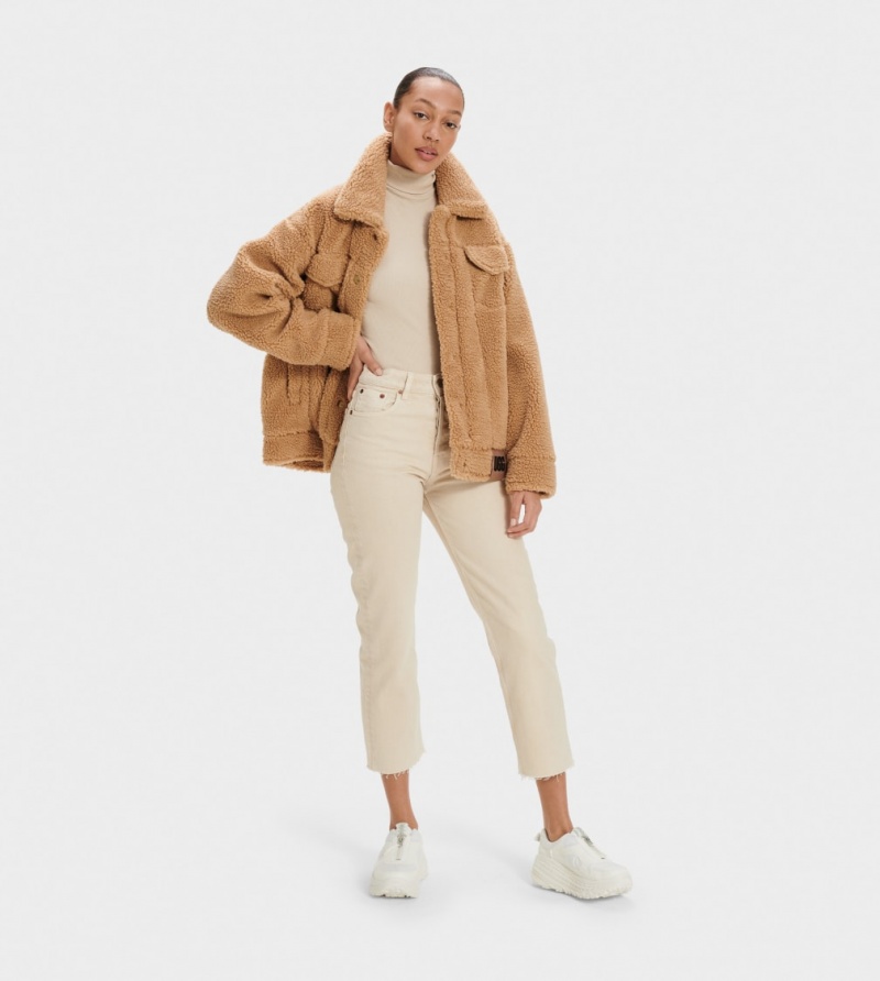 Ugg Frankie Sherpa Trucker Women's Jackets Brown | CYHMFUV-21