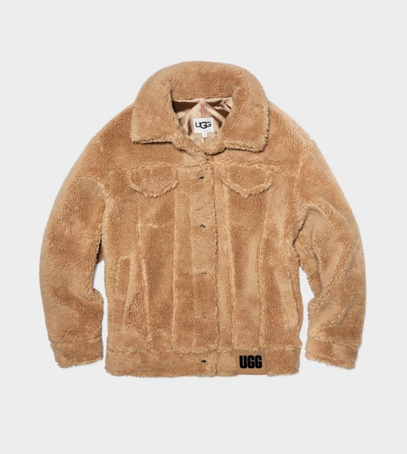 Ugg Frankie Sherpa Trucker Women's Jackets Brown | CYHMFUV-21