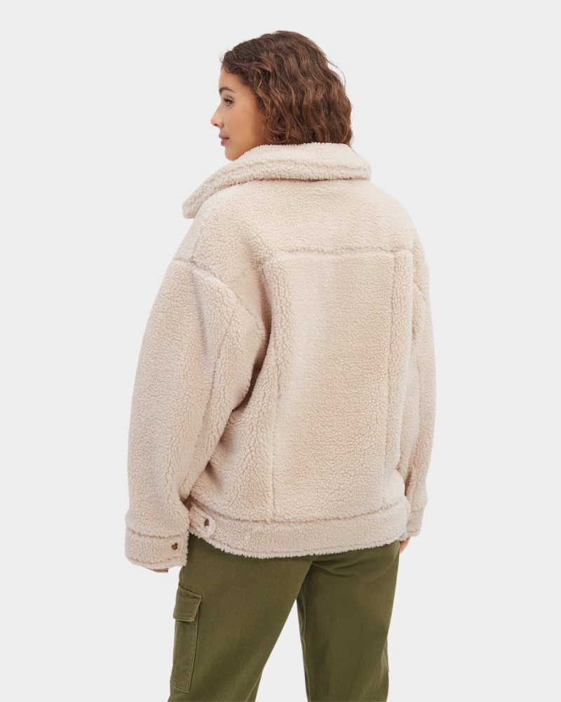 Ugg Frankie Sherpa Trucker Women's Jackets Beige | KEZVFHQ-97