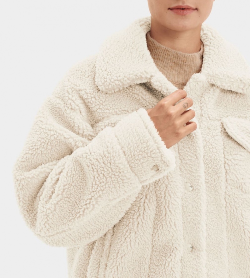 Ugg Frankie Sherpa Trucker Women's Jackets Beige | YXFOMJA-06