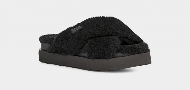 Ugg Fuzz Sugar Cross Women's Slides Black | COSURLQ-72