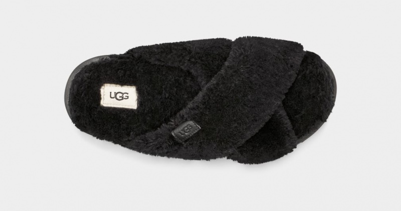 Ugg Fuzz Sugar Cross Women's Slides Black | COSURLQ-72