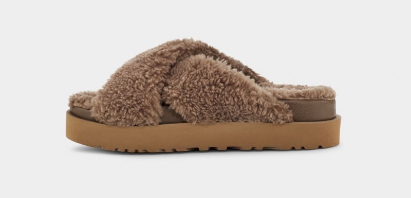 Ugg Fuzz Sugar Cross Women's Slides Chocolate | MPELJBF-59