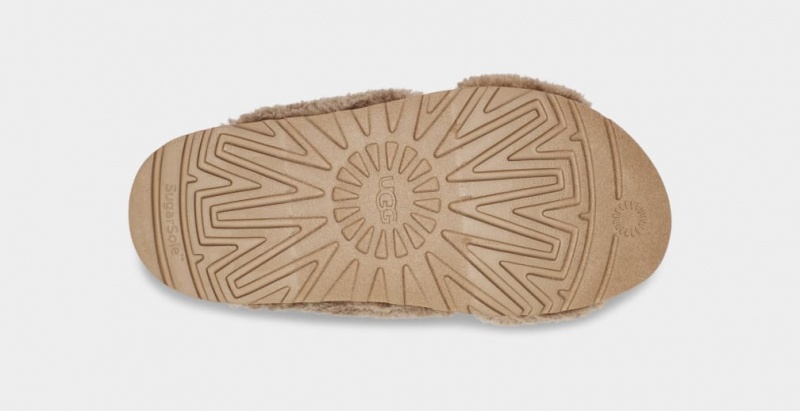 Ugg Fuzz Sugar Cross Women's Slides Chocolate | MPELJBF-59