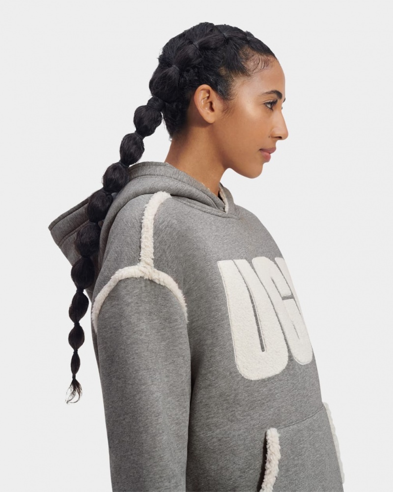 Ugg Joanne B Fleece Logo Women's Hoodie Grey | AYSXFWN-57