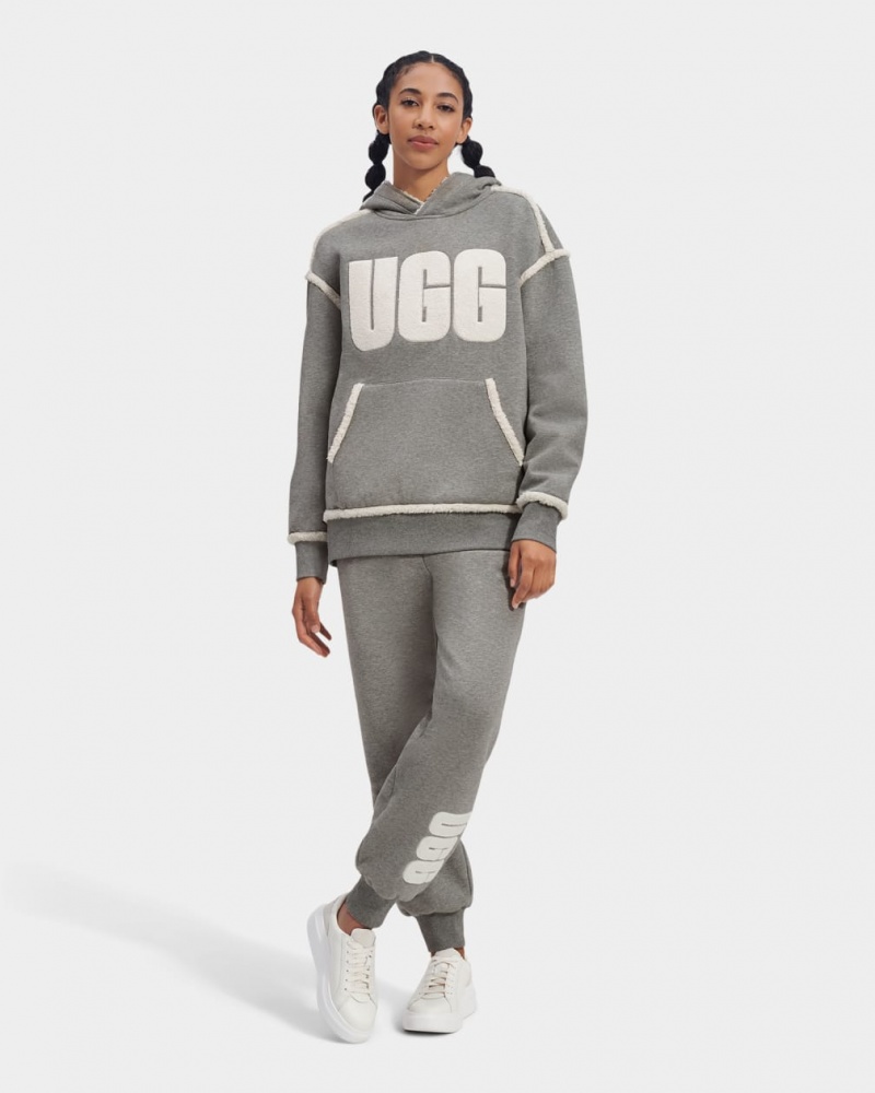 Ugg Joanne B Fleece Logo Women's Hoodie Grey | AYSXFWN-57