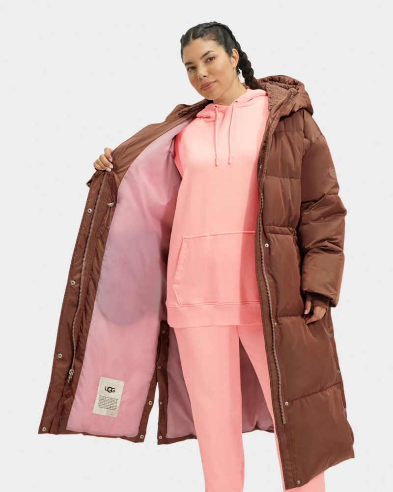 Ugg Keeley Long Puffer Women's Coats Dark Brown | BWXNLED-93