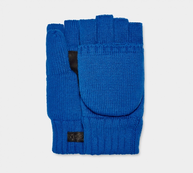 Ugg Knit Flip Mitten Men\'s Gloves Blue | GOKQLEU-48