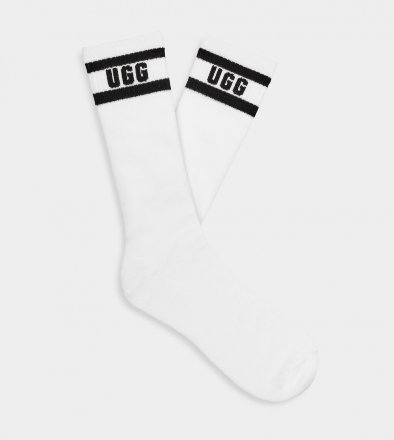 Ugg Lathan Logo Crew Men\'s Socks White / Black | FAQESND-69