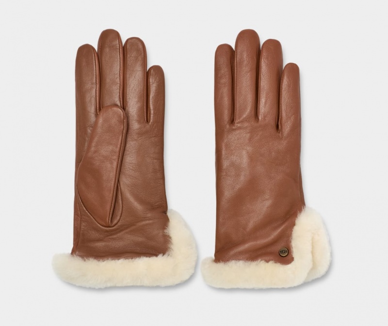 Ugg Leather Sheepskin Vent Women's Gloves Brown | UDMHXAW-12
