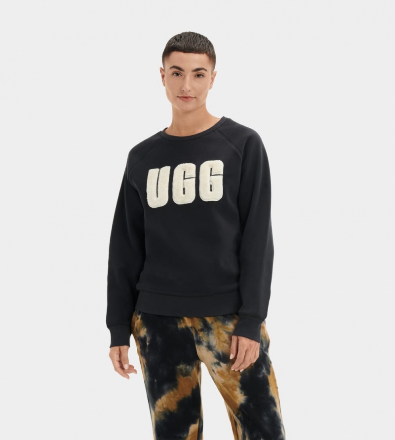 Ugg Madeline Fuzzy Logo Crewneck Women\'s Sweatshirt Black / Cream | CTAXJYB-70