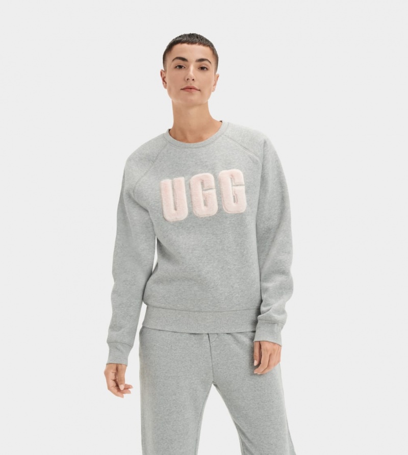 Ugg Madeline Fuzzy Logo Crewneck Women\'s Sweatshirt Grey | KYSGEXC-90