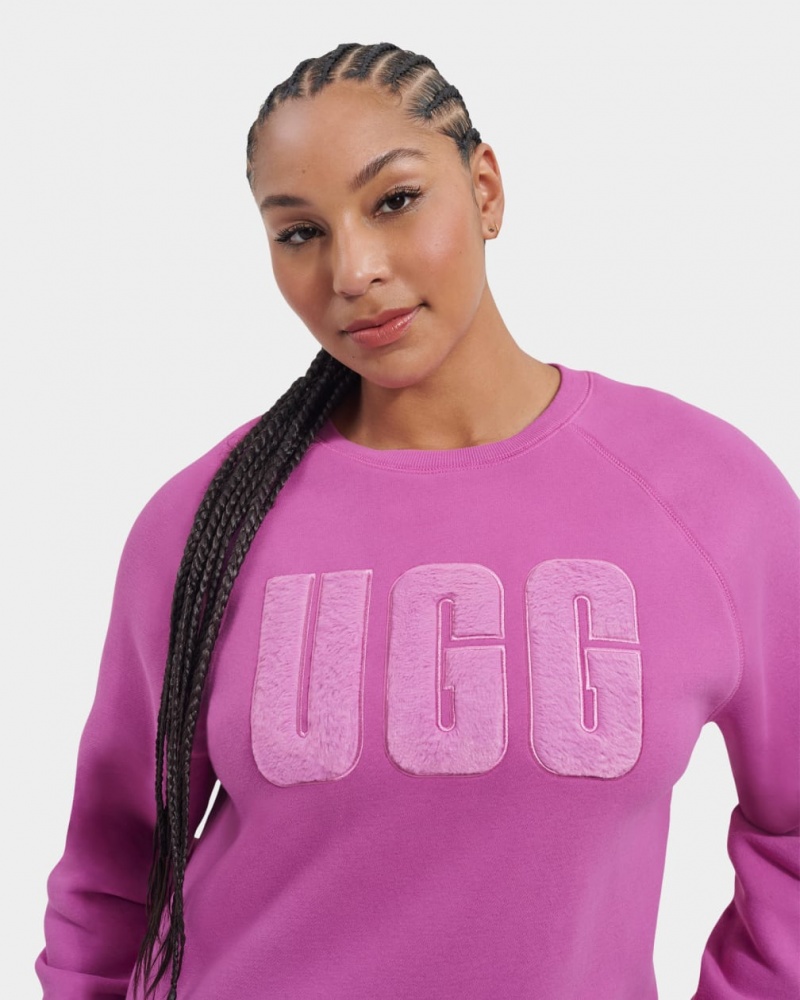 Ugg Madeline Fuzzy Logo Crewneck Women's Sweatshirt Pink | NYRDSJL-71