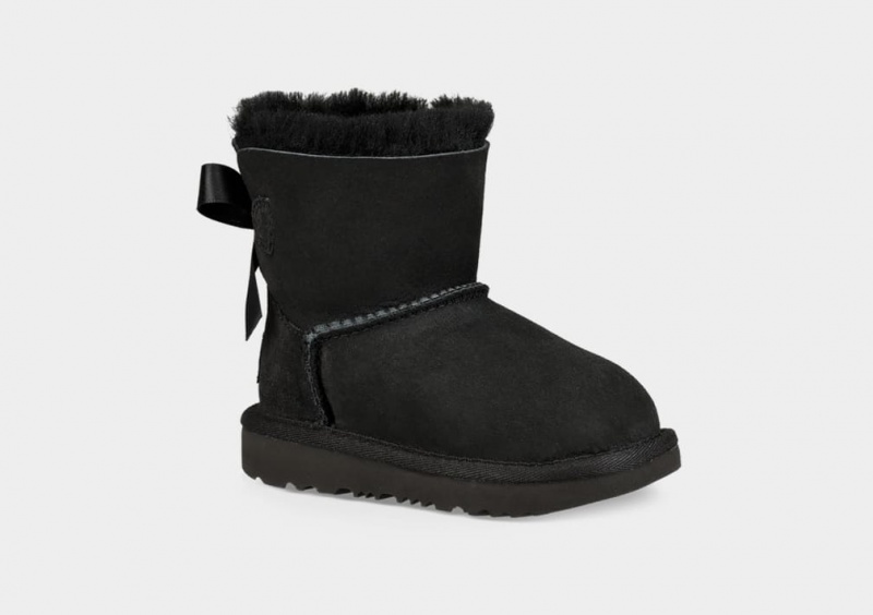 Ugg Mini Bailey Bow II Kids' Boots Black | MNEQGPF-16