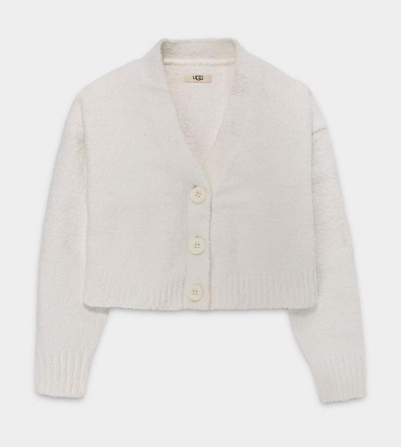Ugg Nyomi Cropped Women's Cardigan Cream | QHBKGPW-68