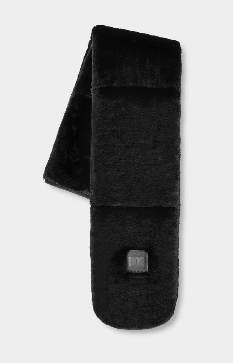 Ugg Oblong Faux Fur Women's Scarves Black | PZEROHS-30