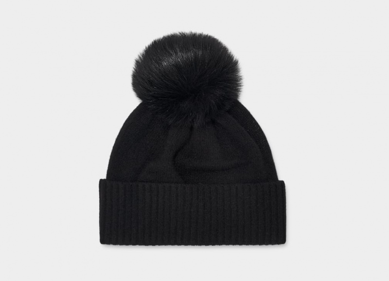 Ugg Pryce Rib Knit Pom Women\'s Hats Black | ENHRSIB-06
