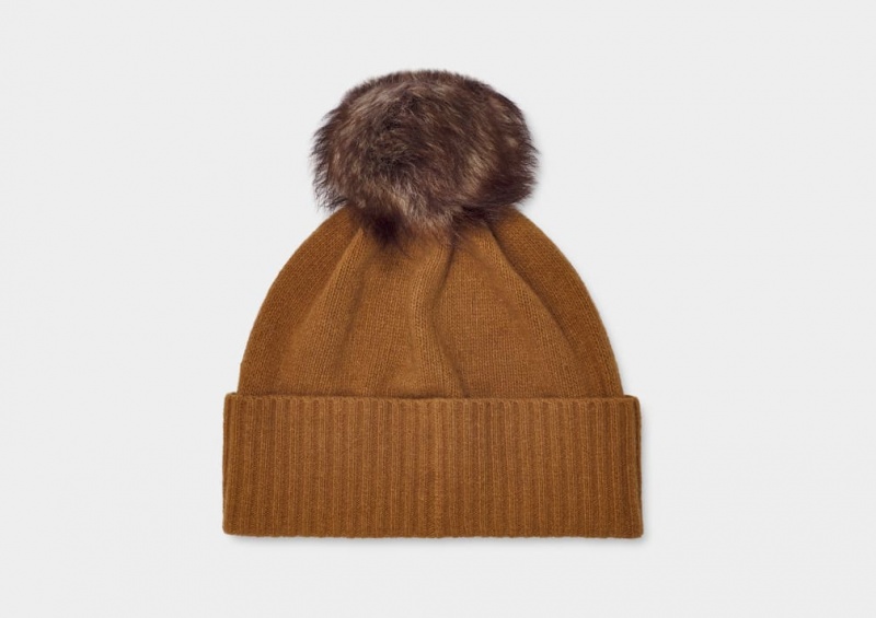 Ugg Pryce Rib Knit Pom Women's Hats Brown | FYAIEWR-98