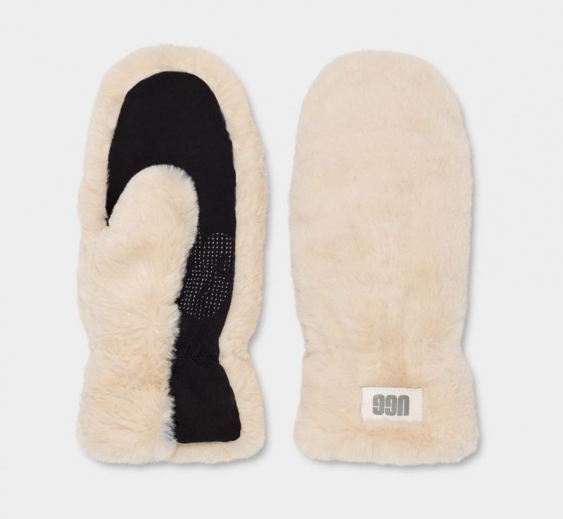 Ugg Quilted Faux Fur Mitten Women's Gloves Beige | MWADORT-28