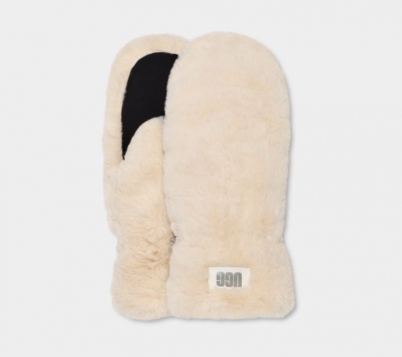 Ugg Quilted Faux Fur Mitten Women\'s Gloves Beige | MWADORT-28