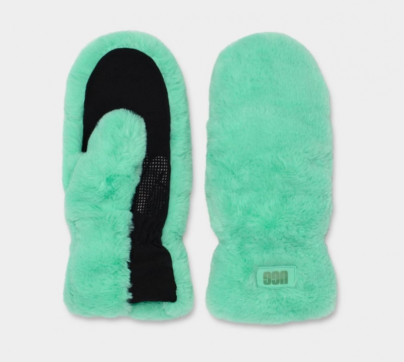 Ugg Quilted Faux Fur Mitten Women\'s Gloves Turquoise | QBOYUKE-49