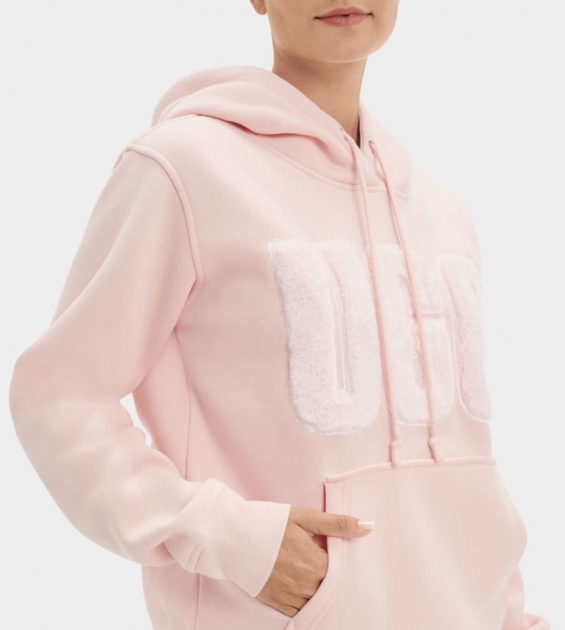 Ugg Rey Fuzzy Logo Women's Hoodie Pink | AOYVEBK-61