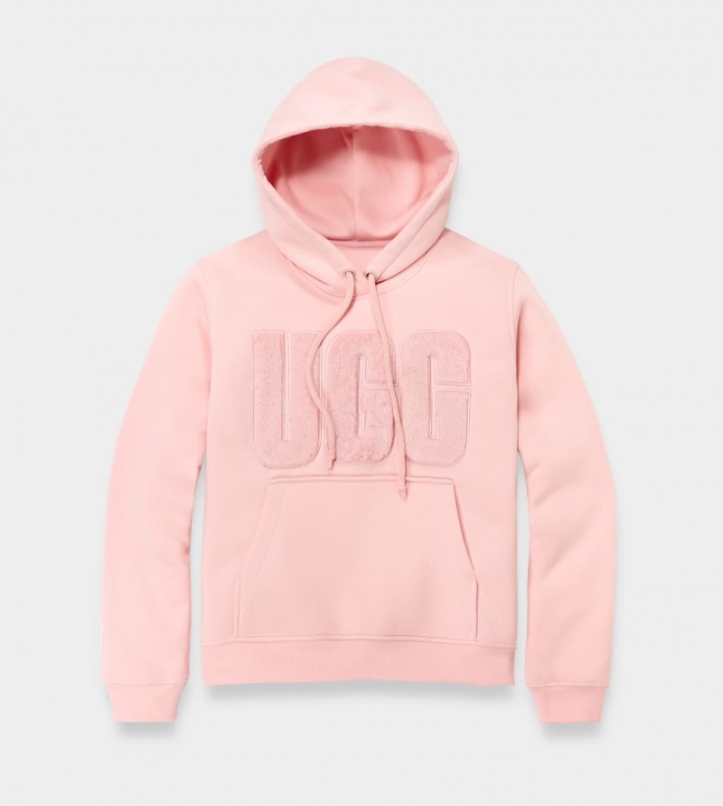 Ugg Rey Fuzzy Logo Women's Hoodie Pink | AOYVEBK-61