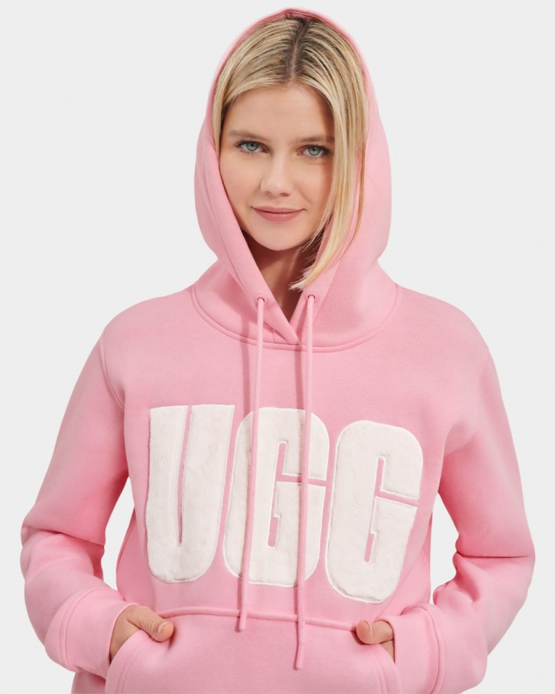 Ugg Rey Fuzzy Logo Women's Hoodie Pink | XGSWVZJ-14