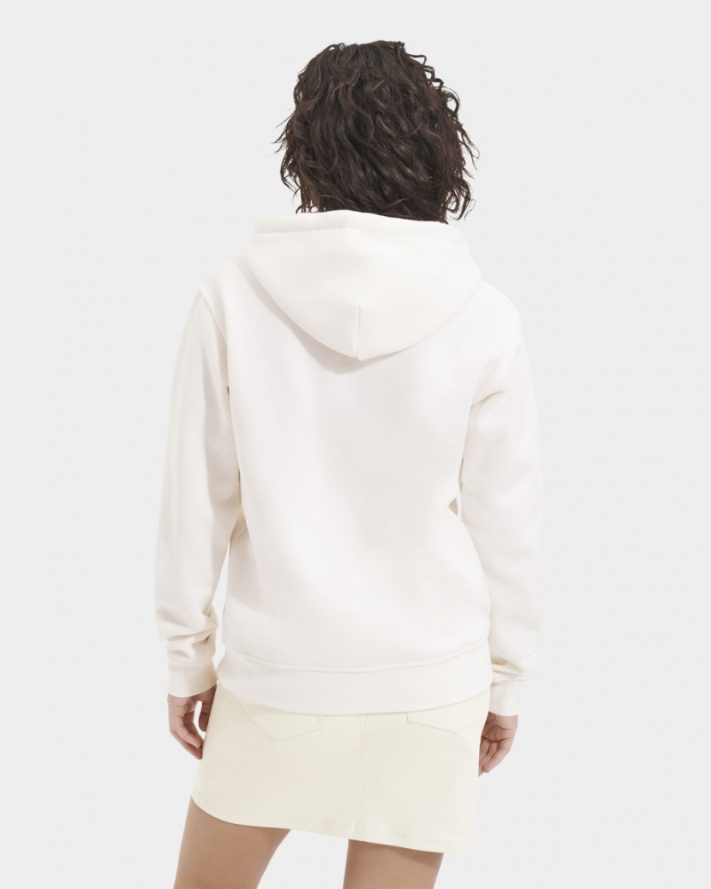 Ugg Rey Fuzzy Logo Women's Hoodie White | DNZCQUL-62