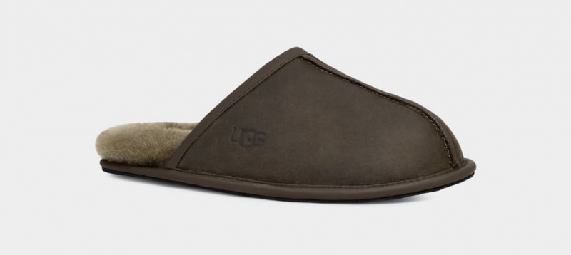 Ugg Scuff Leather Men's Slippers Olive | ASFNLRP-96