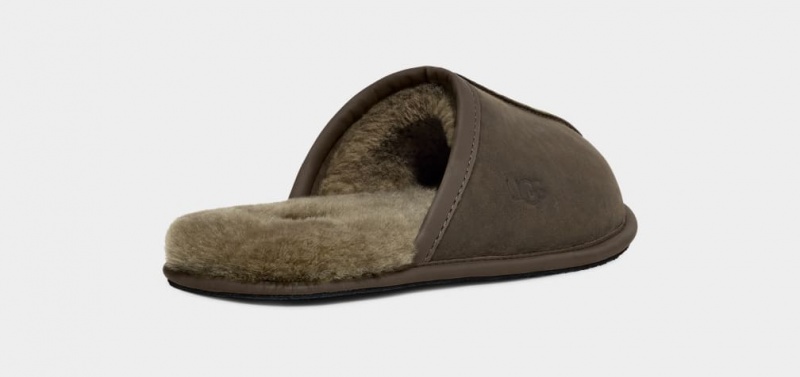 Ugg Scuff Leather Men's Slippers Olive | ASFNLRP-96