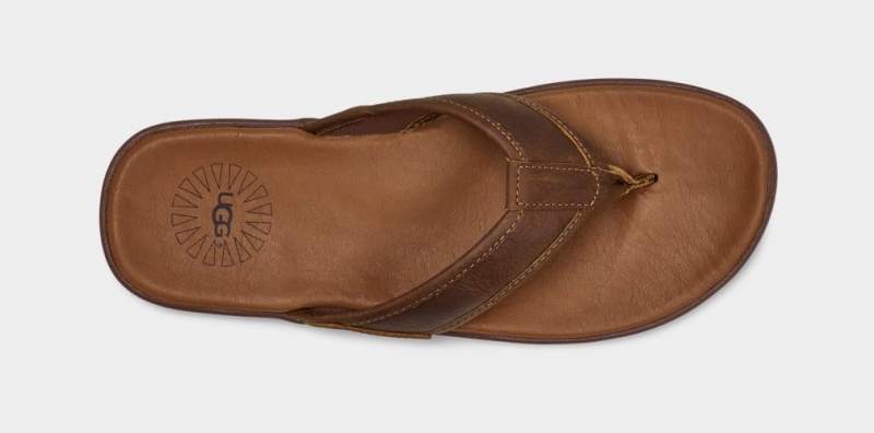 Ugg Seaside Leather Men's Slides Brown | KUXTECO-96