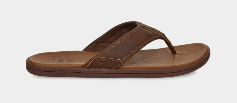 Ugg Seaside Leather Men\'s Slides Brown | KUXTECO-96