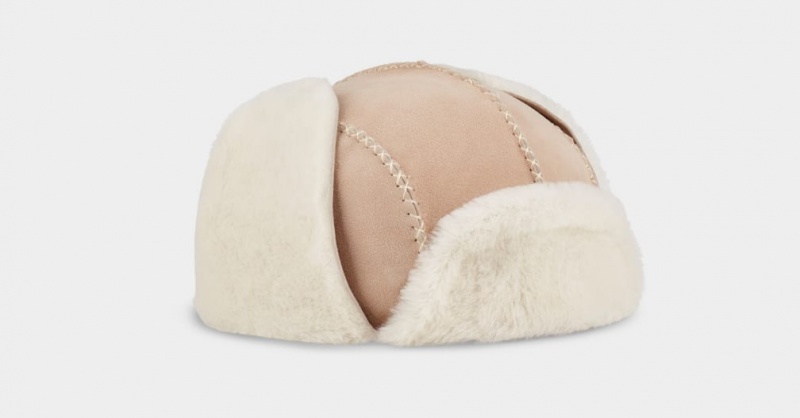 Ugg Sheepskin Trapper with Stitch Kids' Hats Brown | UWTQCMA-61