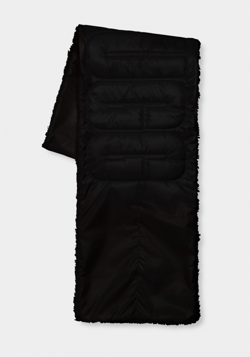 Ugg Sherpa Puffer Logo Women's Scarves Black | VYFMBRZ-53
