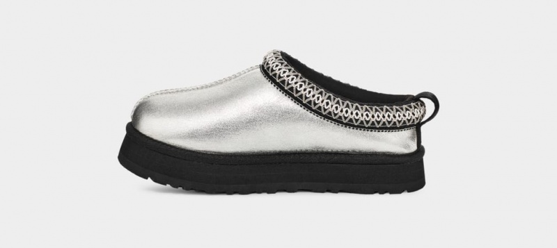 Ugg Tazz Leather Kids' Slippers Silver / Metal | JMBGTUH-72