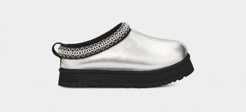 Ugg Tazz Leather Kids\' Slippers Silver / Metal | JMBGTUH-72