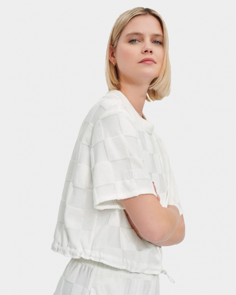 Ugg Teagin Sleeve Check Women's Tops White | XSZDHPV-90