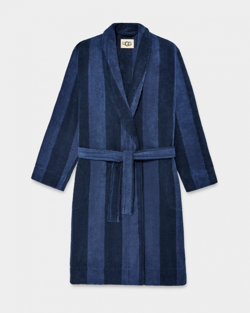 Ugg Turner Terry Robe Men\'s Sleepwear Dark Blue / Navy / Stripes | NSIKXUA-14